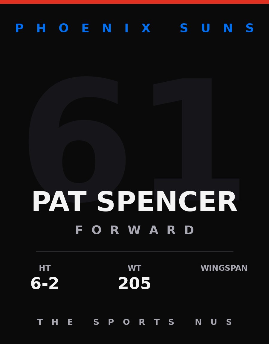 Pat Spencer player card: Phoenix Suns guard, number 61