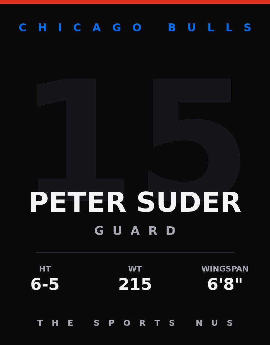 Peter Suder player card: Chicago Bulls guard, number 15