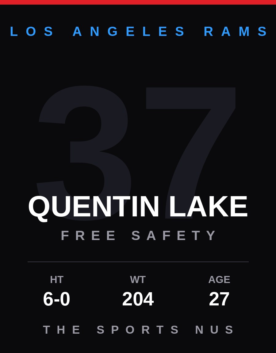 Quentin Lake player card: Los Angeles Rams free safety, number 37