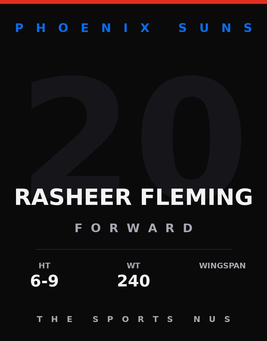 Rasheer Fleming player card: Phoenix Suns forward, number 20