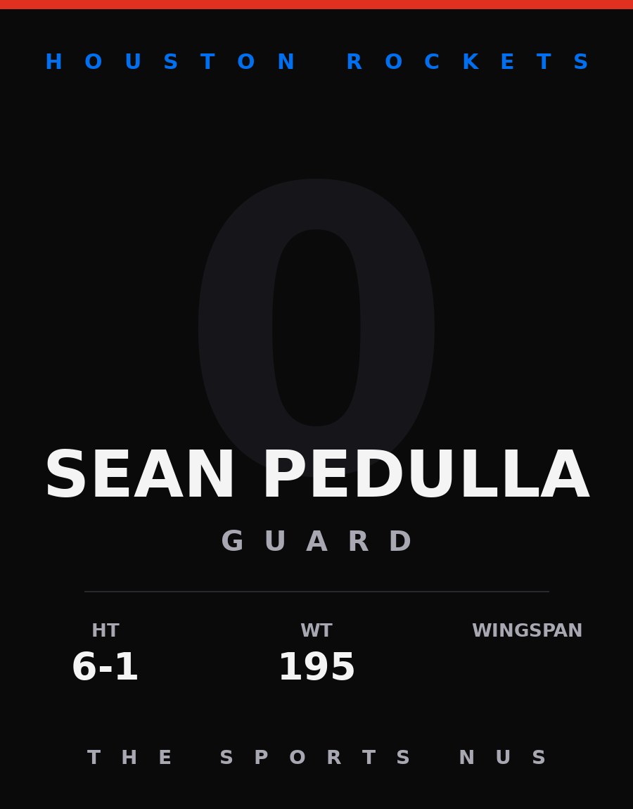 Sean Pedulla player card: Houston Rockets guard, number 0