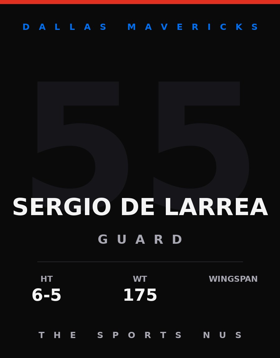 Sergio De Larrea player card: Dallas Mavericks guard, number 55