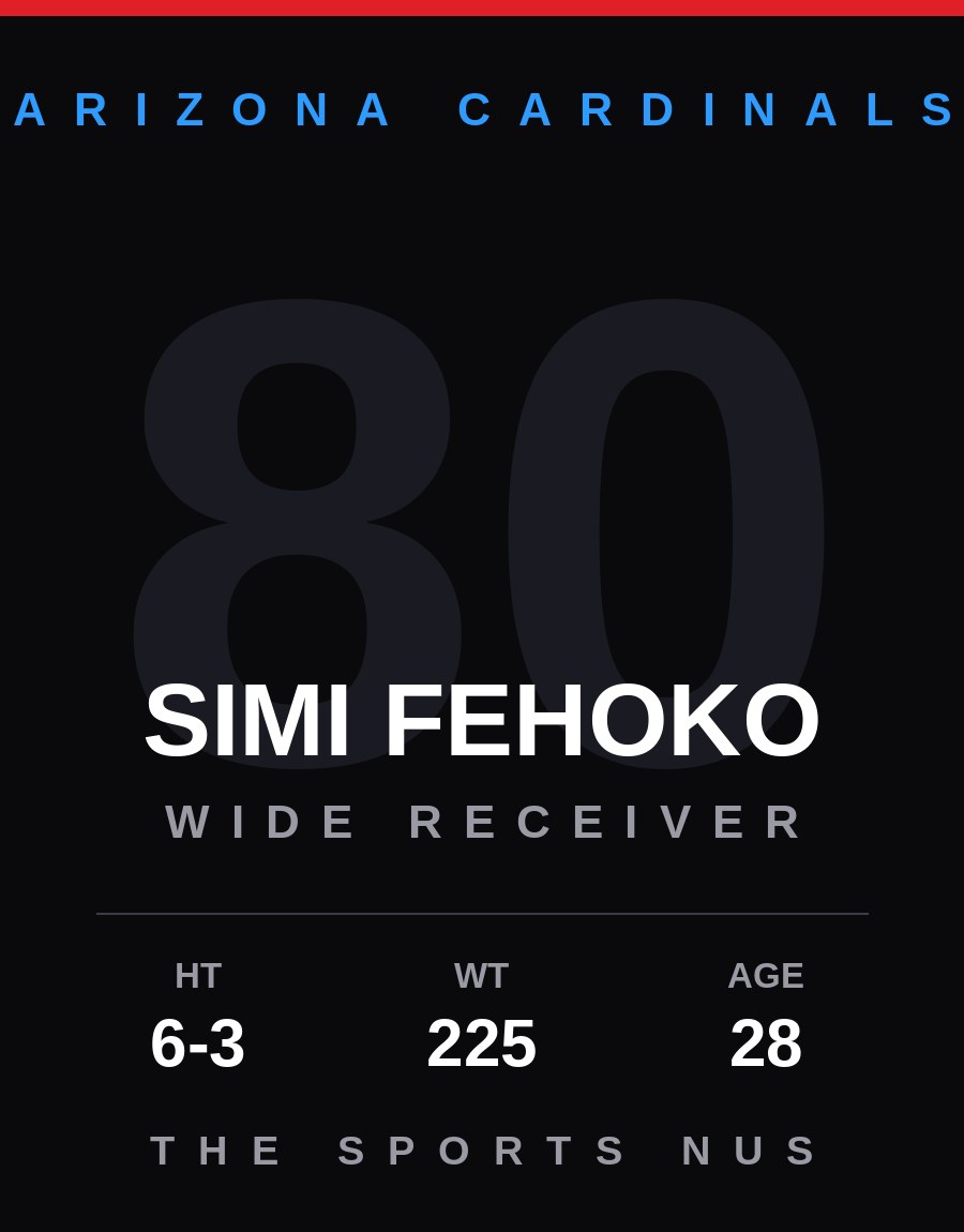 Simi Fehoko player card: Arizona Cardinals wide receiver, number 80