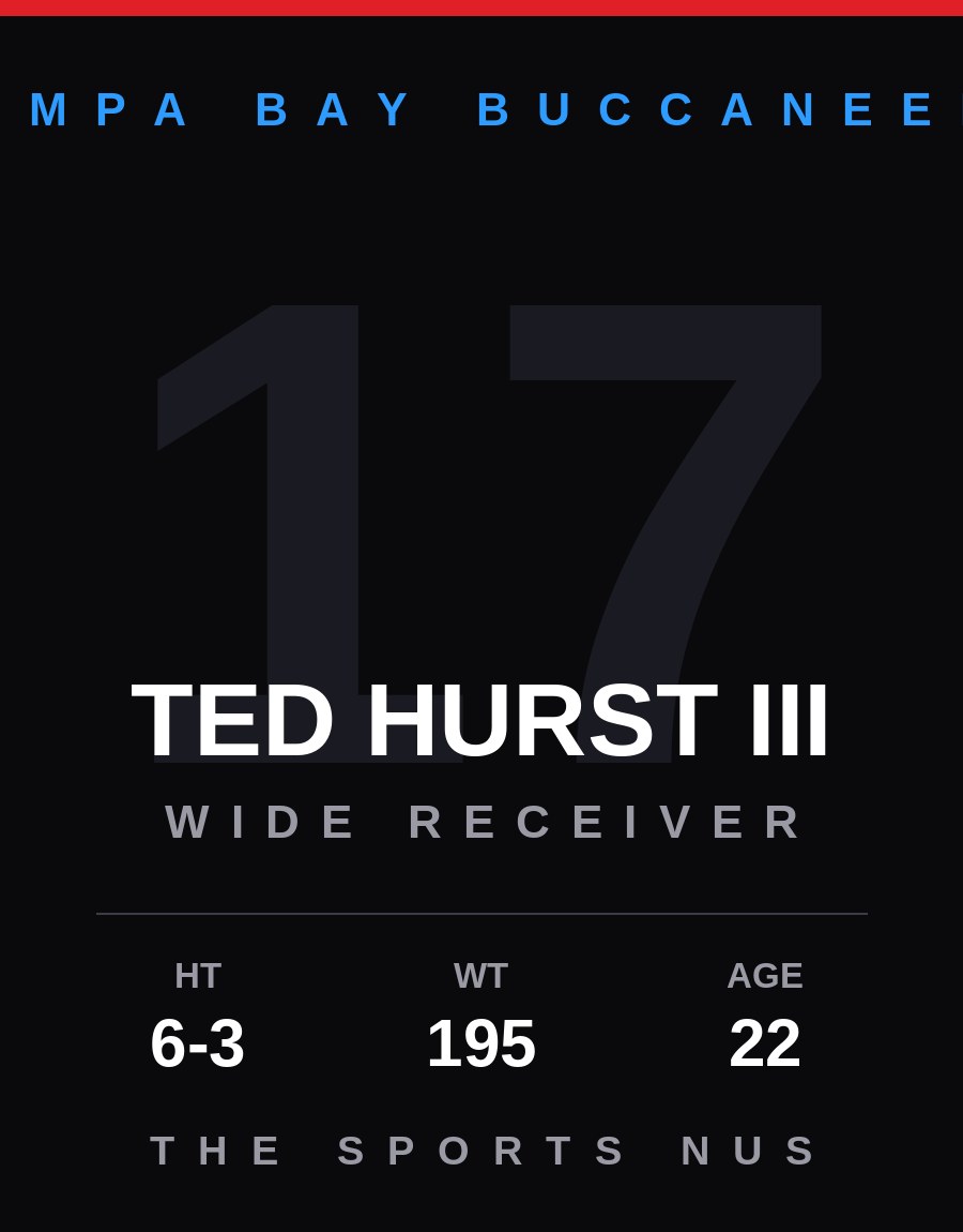Ted Hurst III player card: Tampa Bay Buccaneers wide receiver, number 17