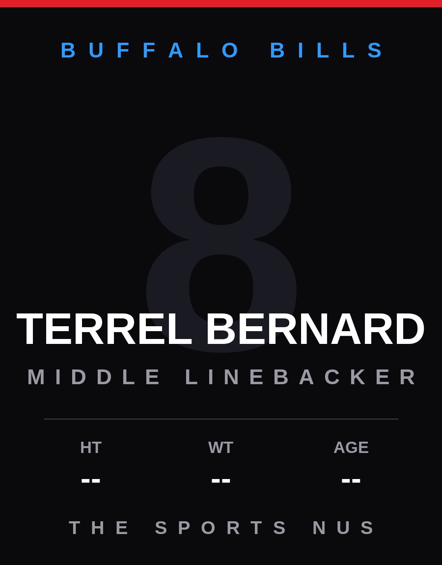 Terrel Bernard player card: Buffalo Bills middle linebacker, number 8