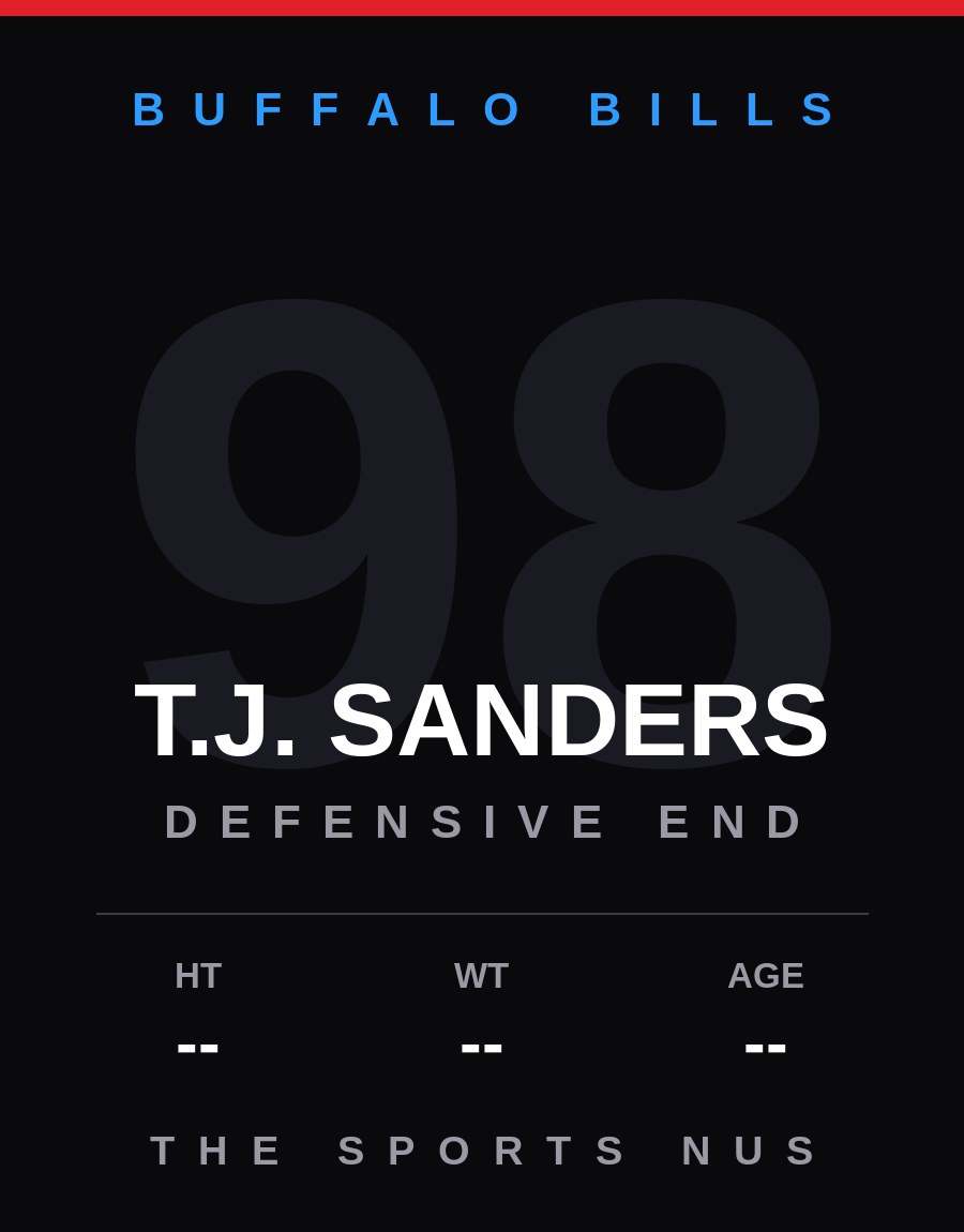 T.J. Sanders player card: Buffalo Bills defensive end, number 98