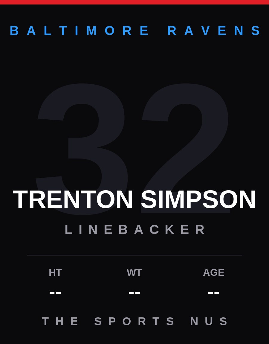 Trenton Simpson player card: Baltimore Ravens linebacker, number 32