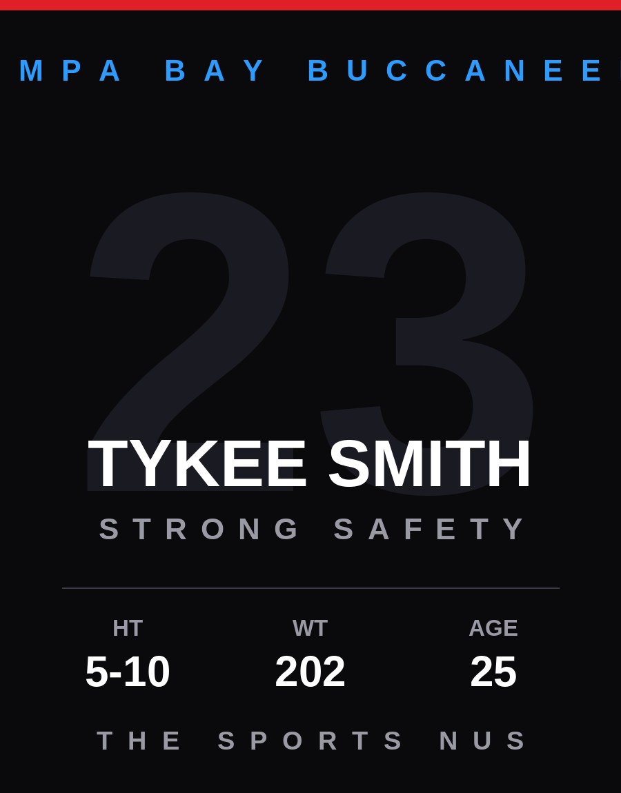 Tykee Smith player card: Tampa Bay Buccaneers strong safety, number 23