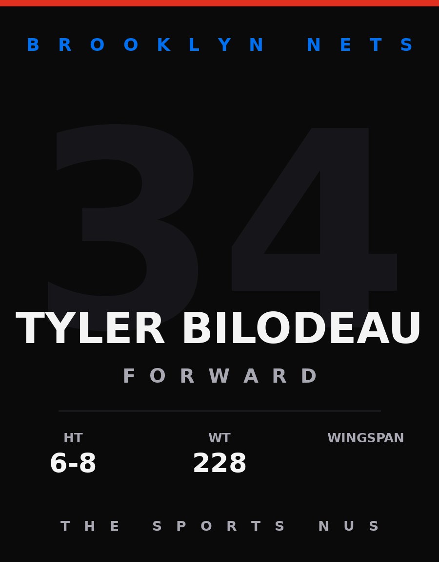 Tyler Bilodeau player card: Brooklyn Nets forward, number 34