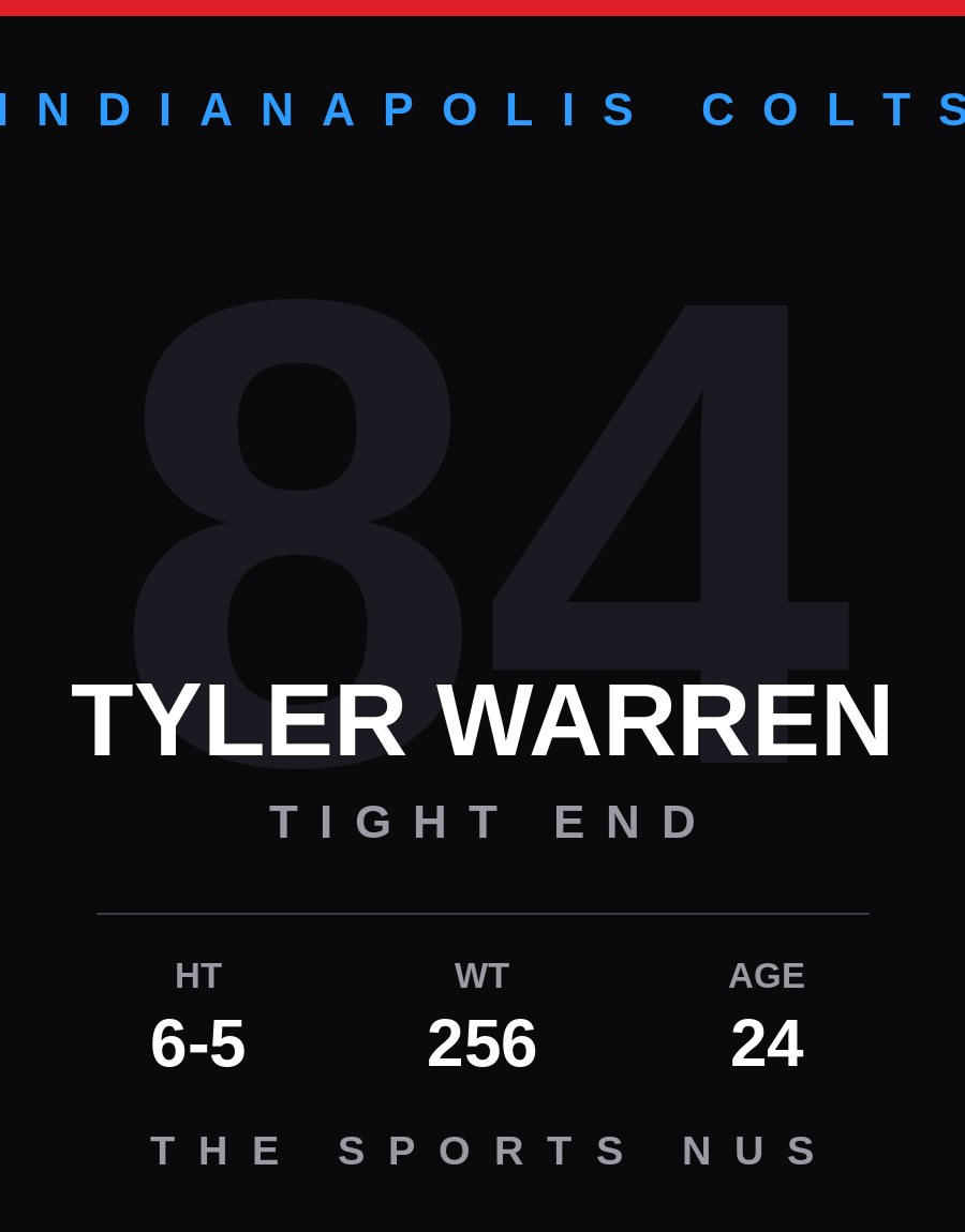 Tyler Warren player card: Indianapolis Colts tight end, number 84