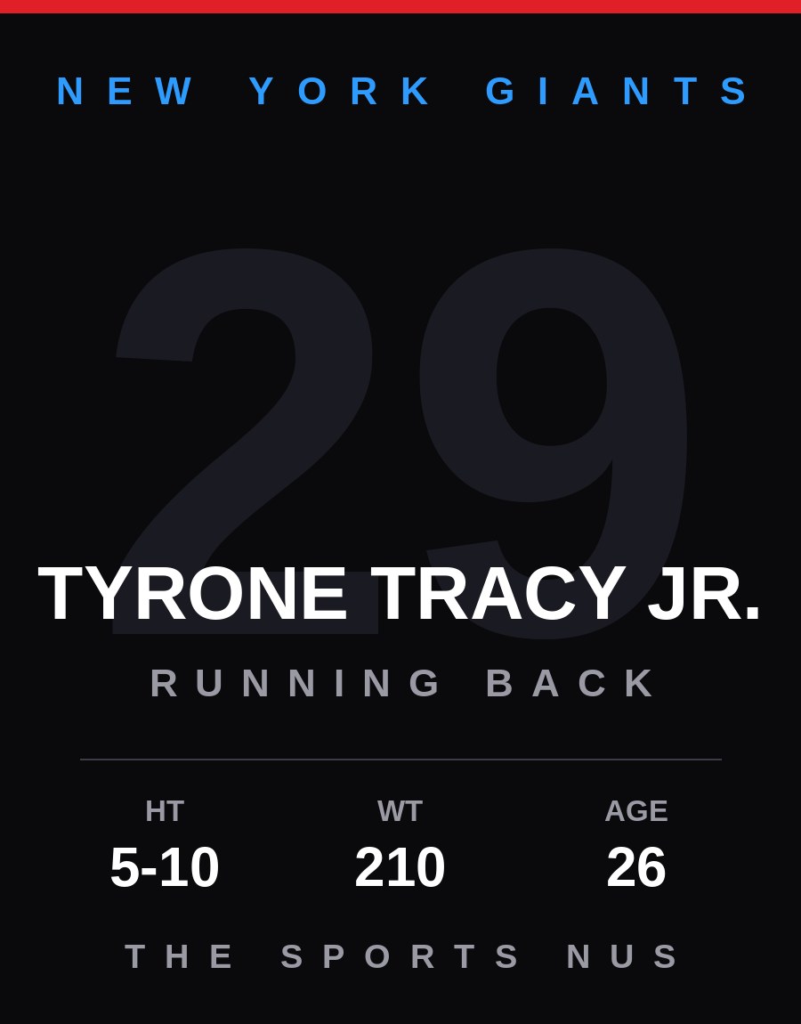 Tyrone Tracy Jr. player card: New York Giants running back / kick returner, number 29