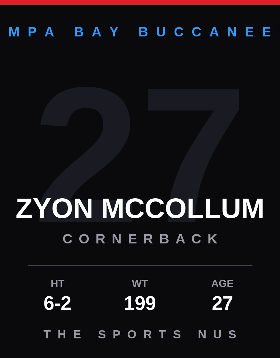 Zyon McCollum player card: Tampa Bay Buccaneers cornerback, number 27