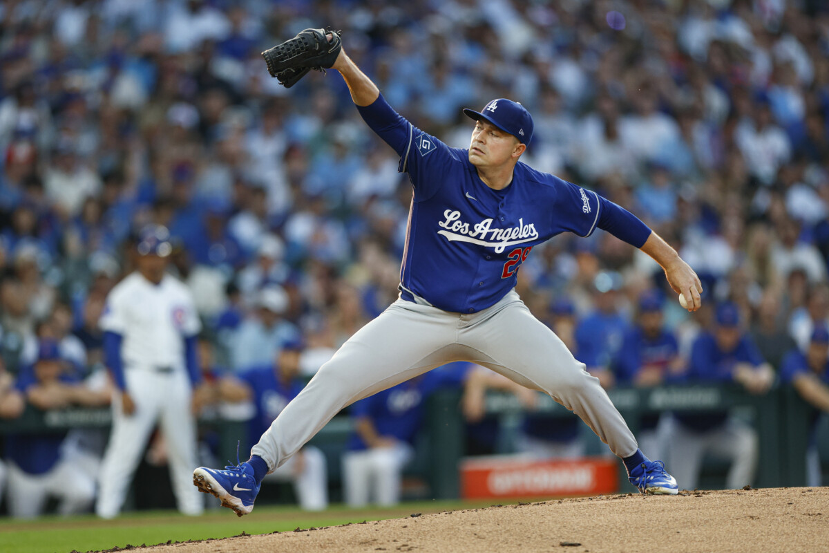 Tarik Skubal pitching for the Los Angeles Dodgers