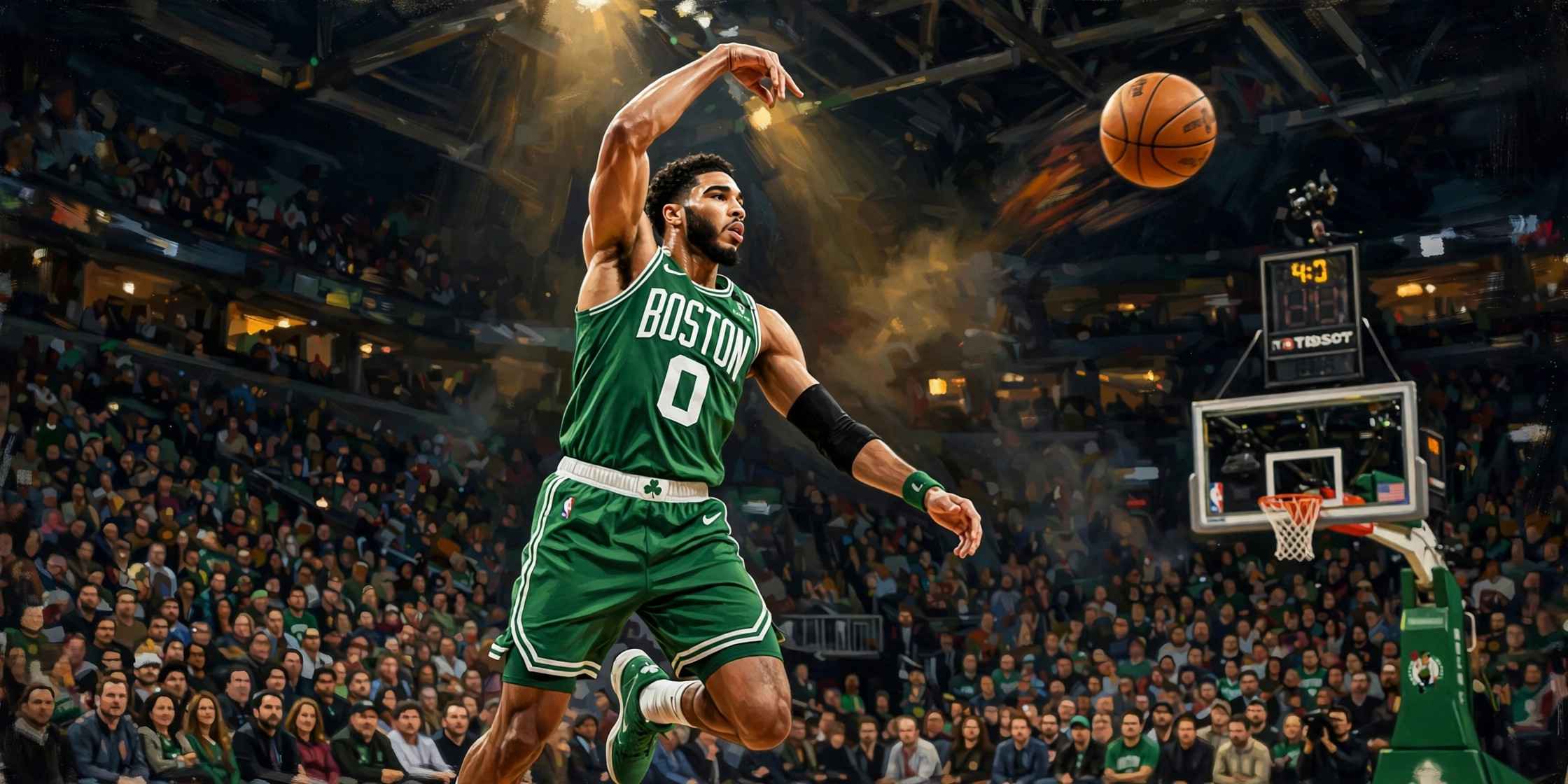 Jayson Tatum in a Boston Celtics jersey rises for a jump shot