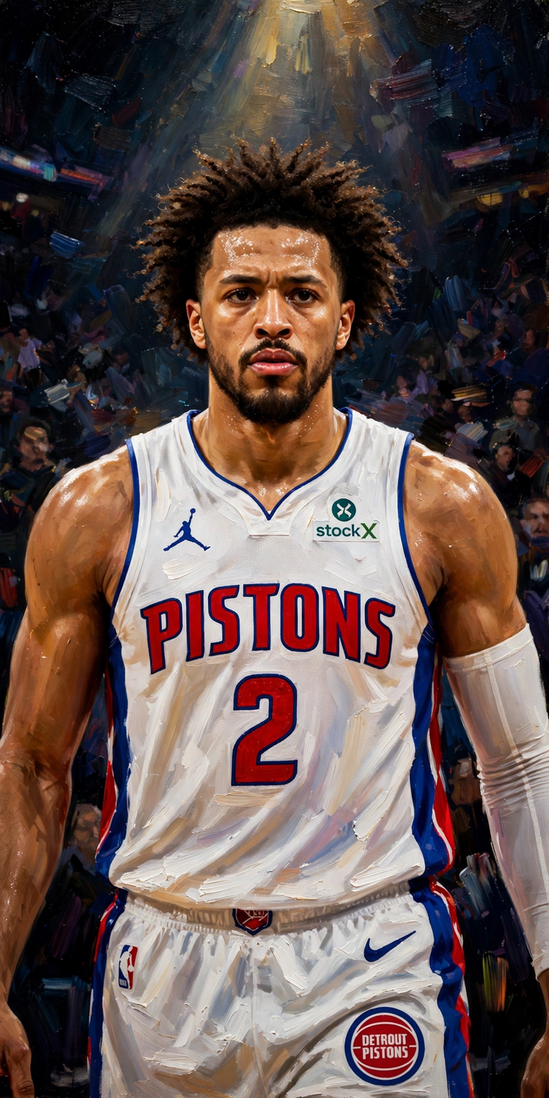Illustration of Cade Cunningham in a Detroit Pistons uniform