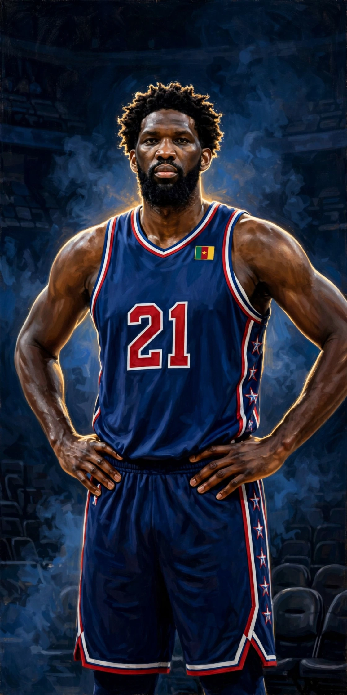 Illustration of Joel Embiid in a Philadelphia 76ers uniform