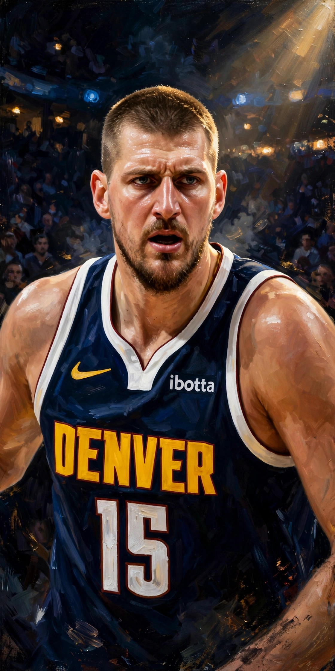 Illustration of Nikola Jokic in a Denver Nuggets uniform